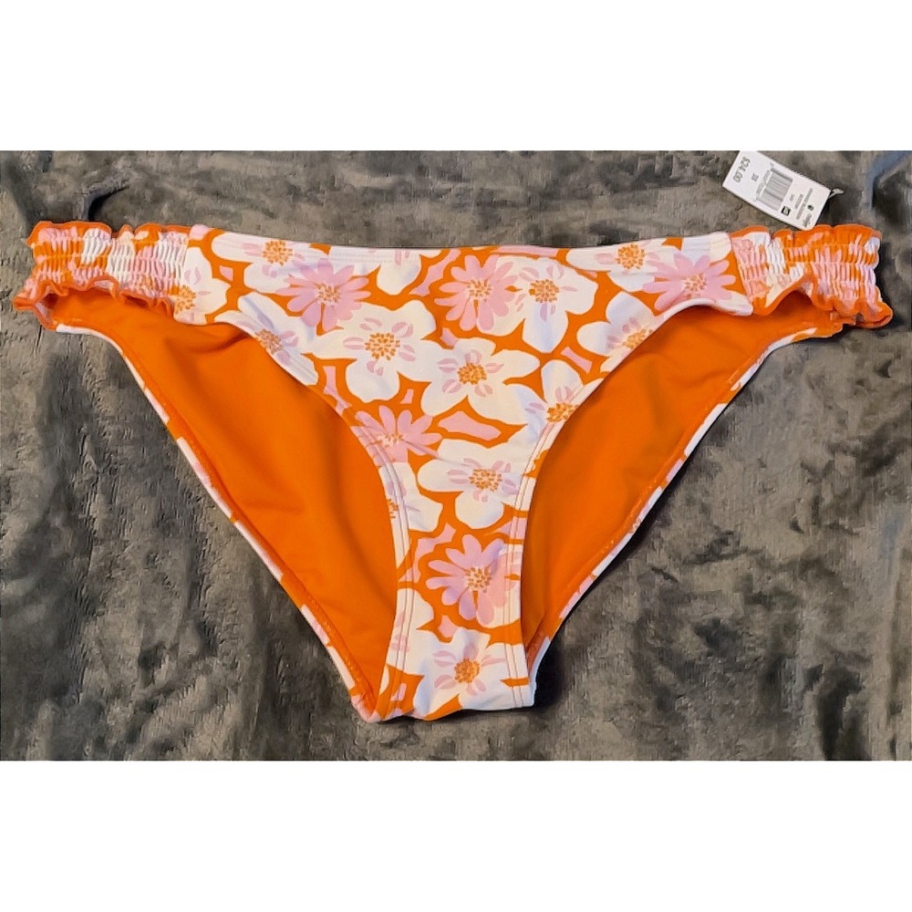 HEAT Swimwear Orange Pink Floral Smocked Bikini‎ Bottoms Plus Size 3X NWT